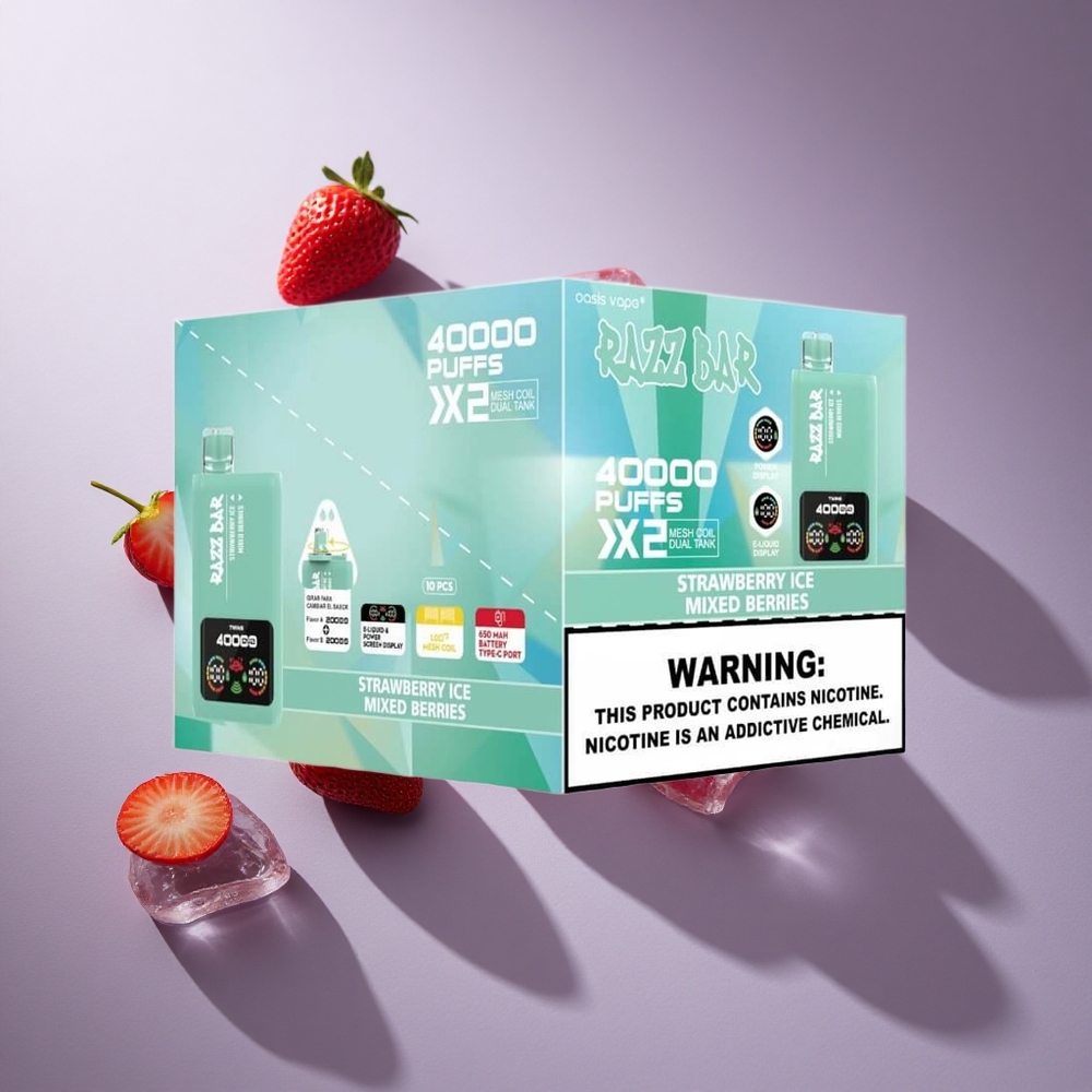 Razz Bar 40000 Puffs Wegwerp Vape Aardbei Ice_Gemengde Bessen met Power Screen Display en 650 Mah Battery Type-C Port