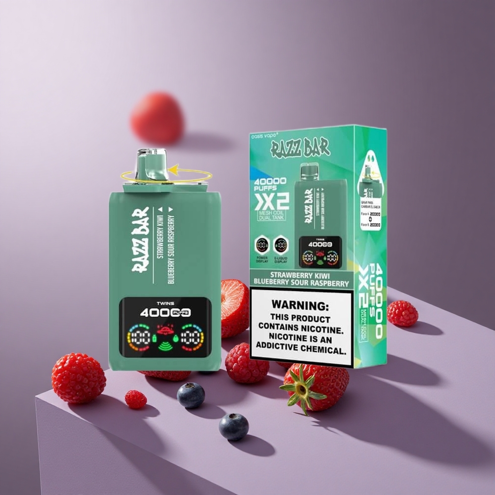 Razz Bar 40000 Puffs Wegwerp Vape Aardbei Kiwi_Blauwe Bes Zure Framboos met 650 Mah Batterij Type-C Port en Power Screen Display