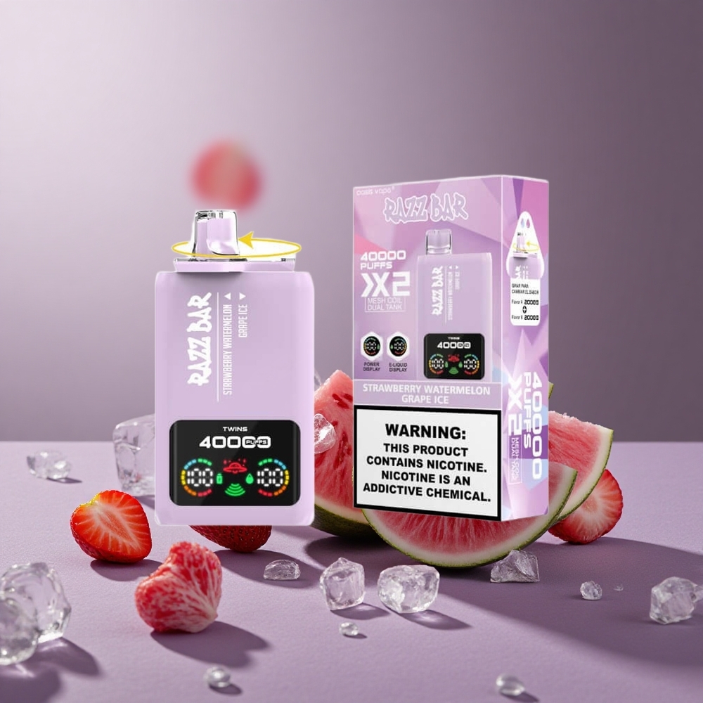 Razz Bar 40000 Puffs Wegwerp Vape Aardbei_Watermeloen_Druiven Ijs met Power Screen Display en 650 Mah Batterij Type-C Poort