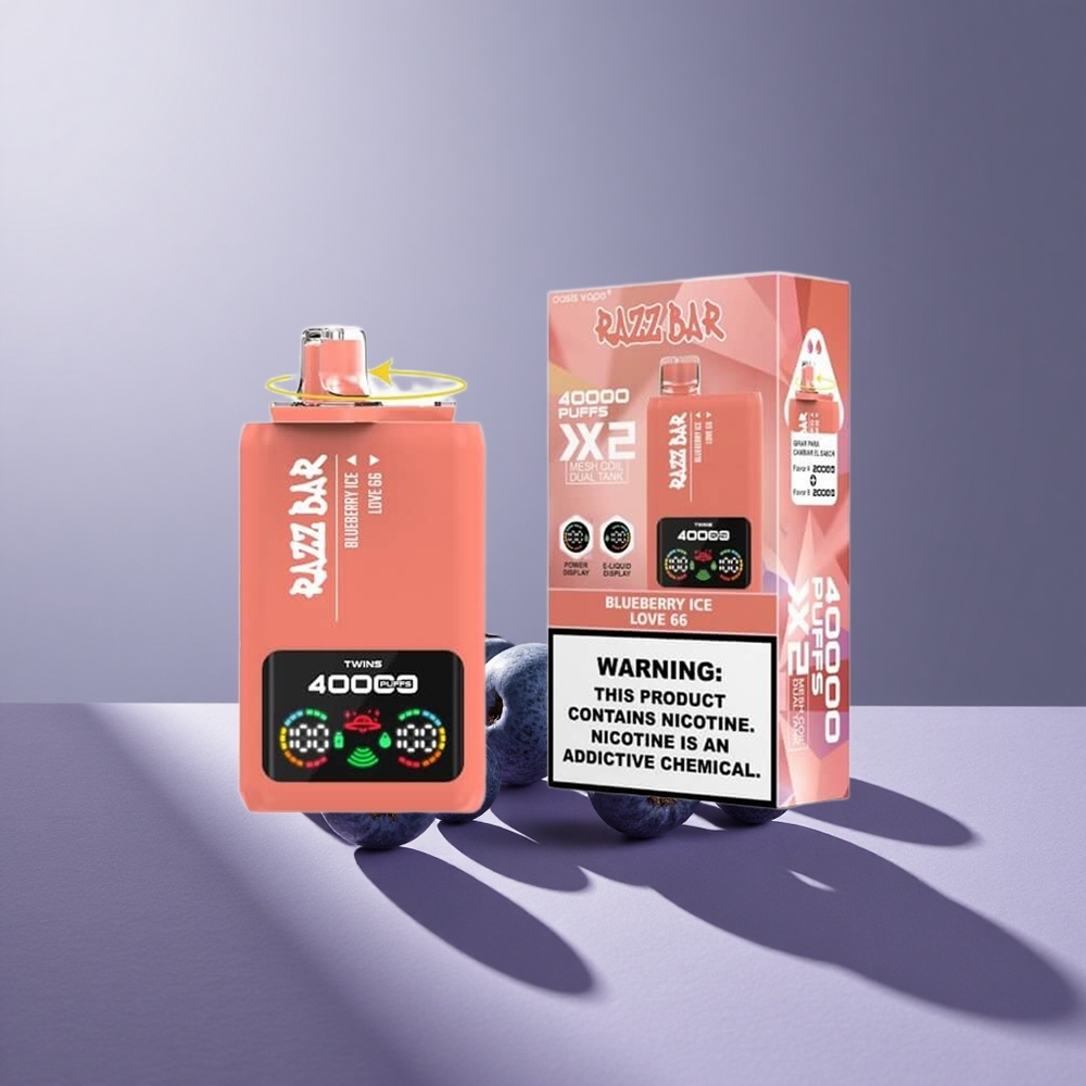 Razz Bar 40000 Puffs Wegwerp Vape Blauwe Bes Ijs_Love 66 met Schermweergave en Type-C Poort