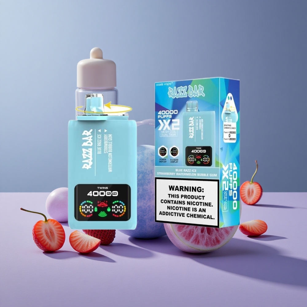 Razz Bar 40000 Puffs Wegwerp Vape Blauwe Razz IJs-Aardbei Watermeloen Bubble Gum met Power Scherm Display en Type-C Poort