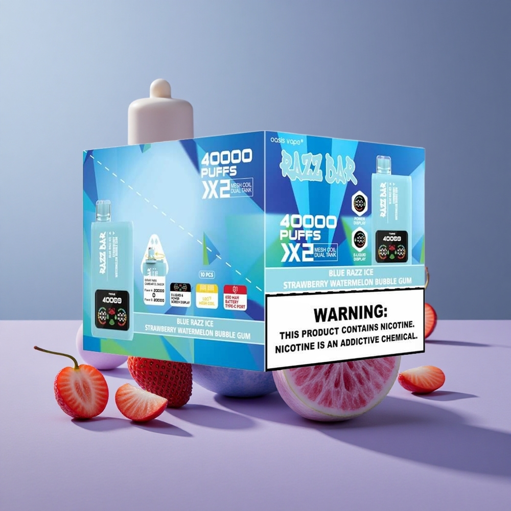 Razz Bar 40000 Puffs Wegwerp Vape Blauwe Razz IJs-Aardbei Watermeloen Bubble Gum met Power Scherm Display en Type-C Poort