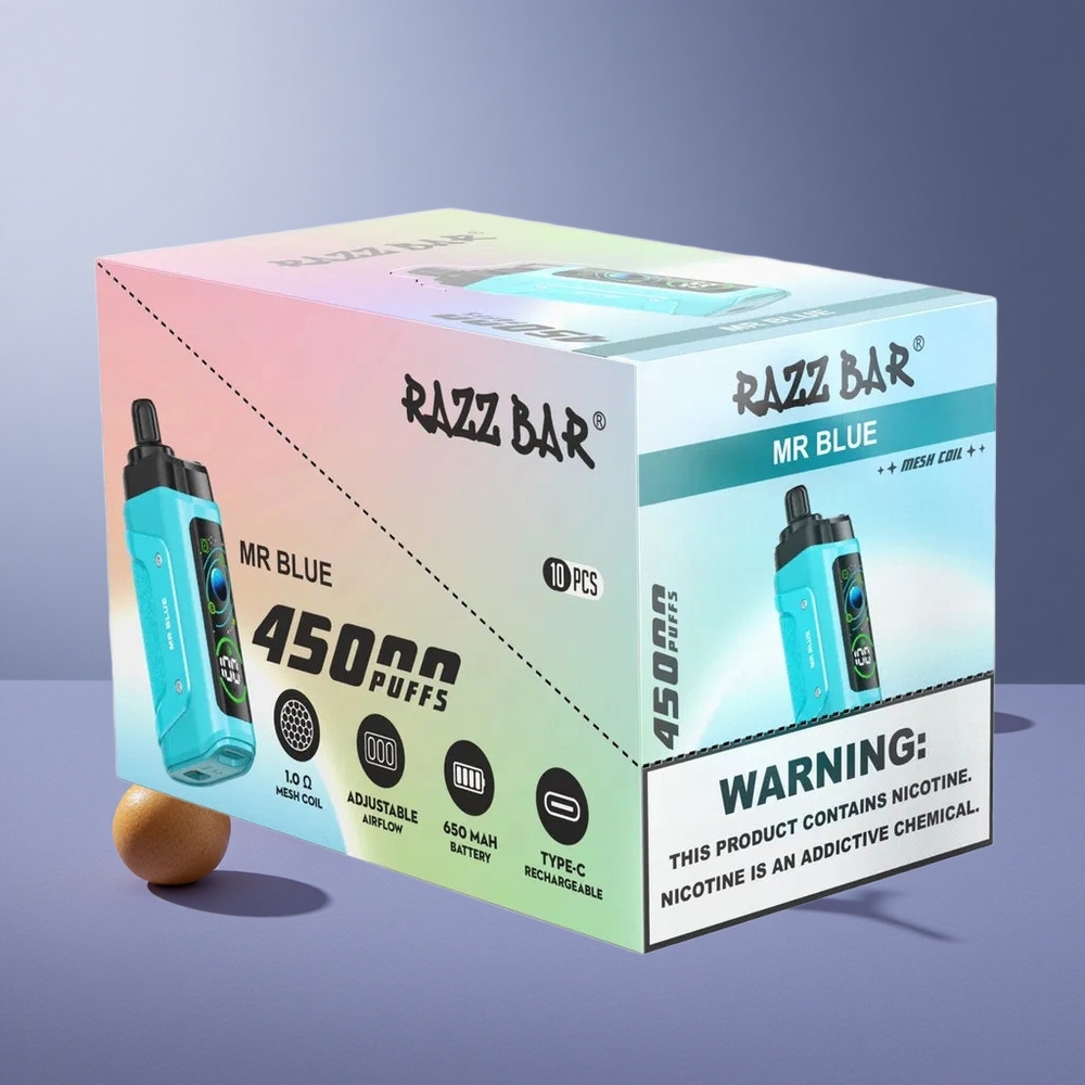 Razz Bar 45000 Puffs Wegwerp Vape Mr Blauw Met 1.0 Ohm Mesh Coil En Instelbare Luchtstroom