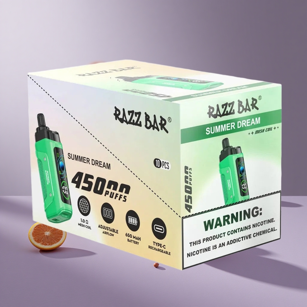 Razz Bar 45000 Puffs Wegwerp Vape Zomerdroom Met 1.0 Ohm Mesh Coil & Type-C Oplaadbaar