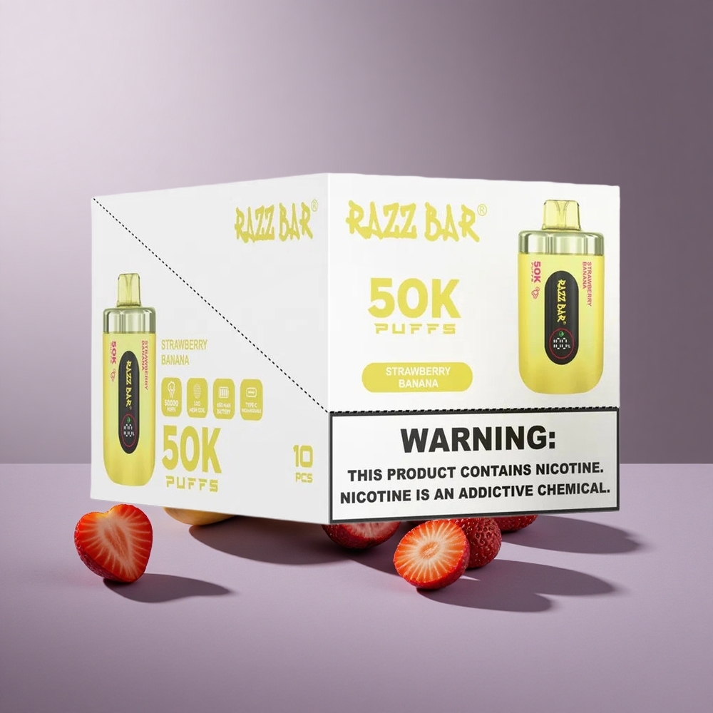 Razz Bar 50K Puffs Wegwerp Vape Aardbei Banaan Met 50000 Puffs En 650 Mah Batterij