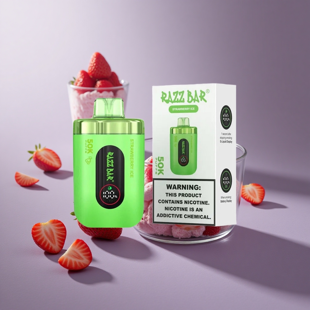 Razz Bar 50K Puffs Wegwerp Vape Aardbei Ijs met Type-C Oplaadbaar en 650 Mah Batterij