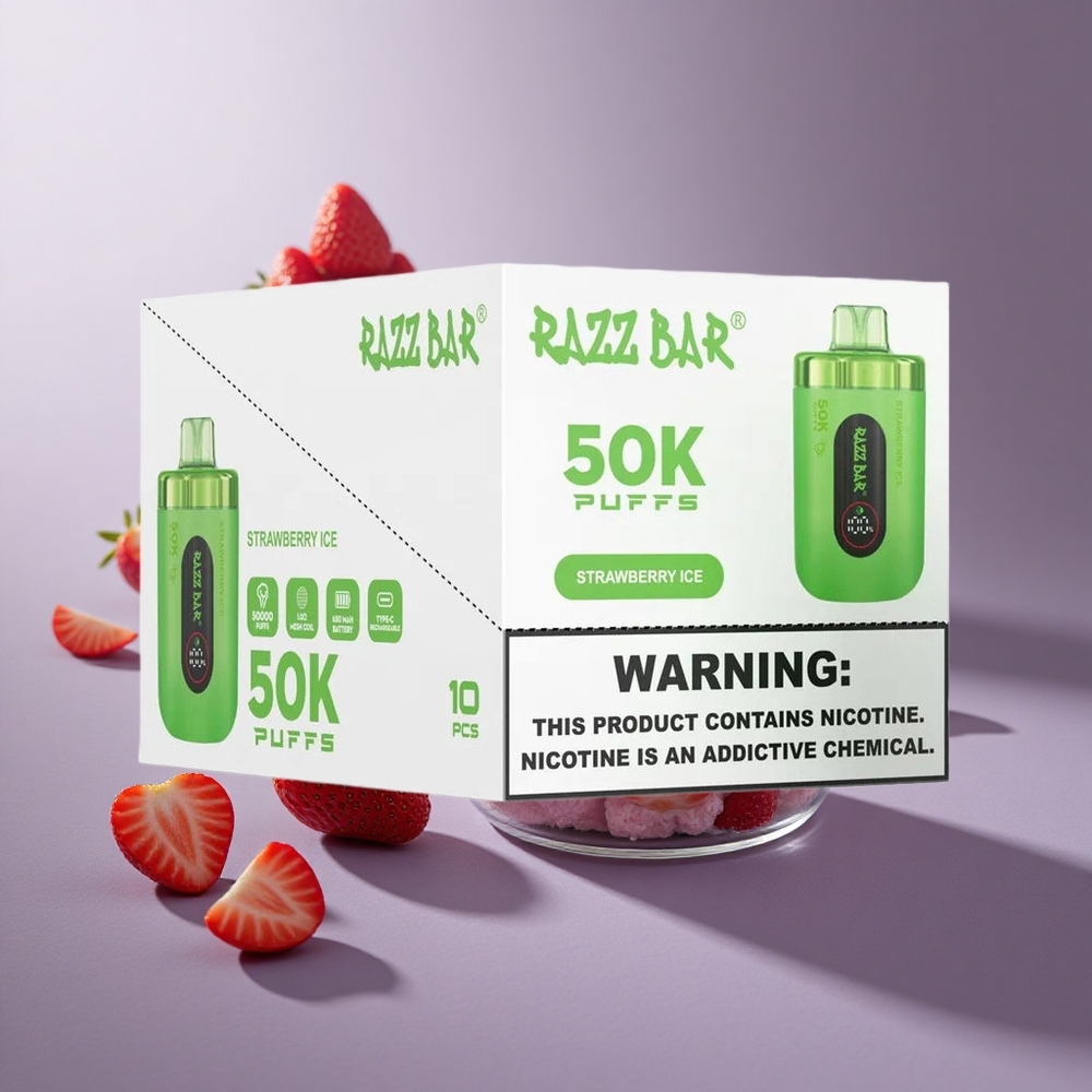 Razz Bar 50K Puffs Wegwerp Vape Aardbei Ijs met Type-C Oplaadbaar en 650 Mah Batterij