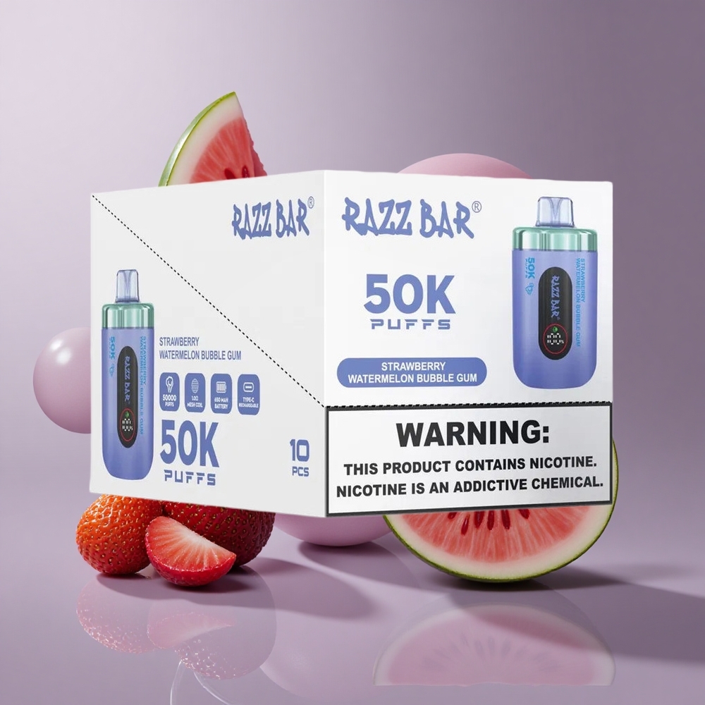 Razz Bar 50K Puffs Wegwerp Vape Aardbei Watermelon Bubble Gum Met 50000 Puffs & 2% Nicotine