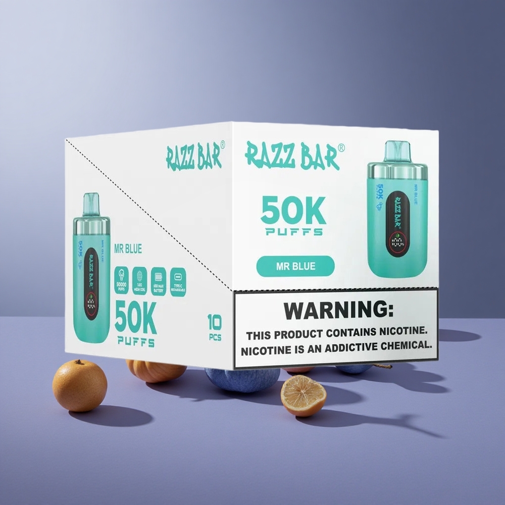 Razz Bar 50K Puffs Wegwerp Vape Mr Blauw met 50000 Puffs en 2% Nicotinegehalte