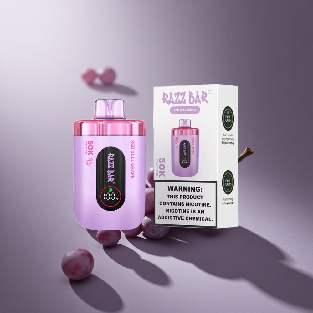 Razz Bar 50K Puffs Wegwerp Vape Red Bull Druif & Framboos met 1.0 Ohm Mesh Coil en 650 Mah Battery