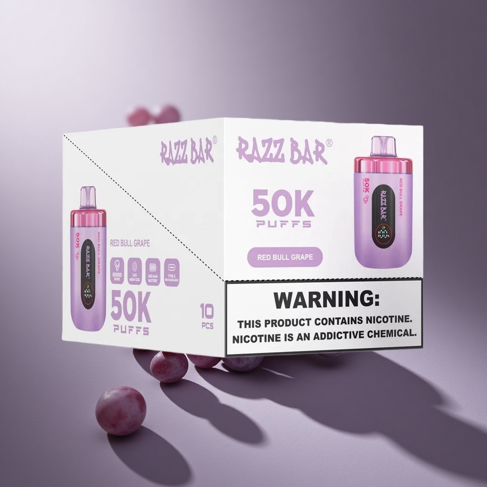 Razz Bar 50K Puffs Wegwerp Vape Red Bull Druif & Framboos met 1.0 Ohm Mesh Coil en 650 Mah Battery