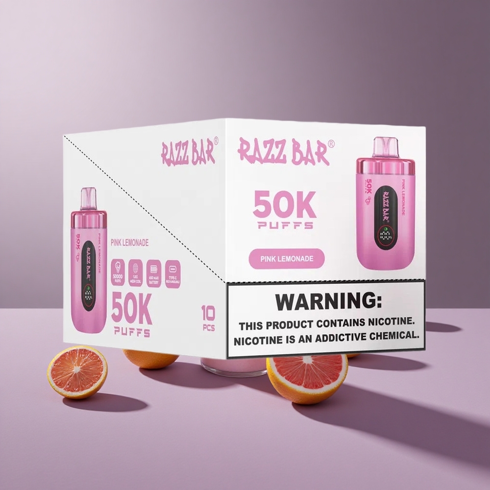 Razz Bar 50K Puffs Wegwerp Vape Roze Citroen met 50000 Puffs en 650 Mah Batterij