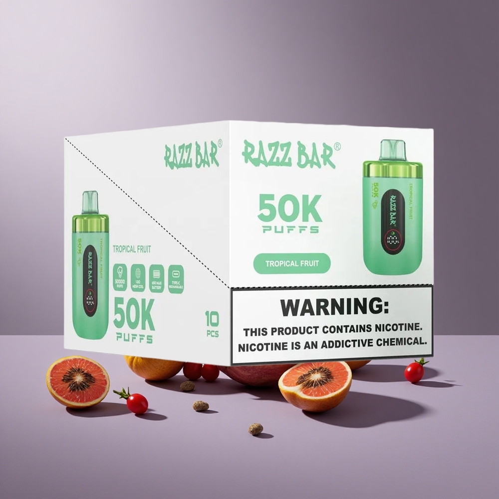 Razz Bar 50K Puffs Wegwerp Vape Tropisch Fruit & Framboos – 50000 Trekken, Type-C Oplaadbaar