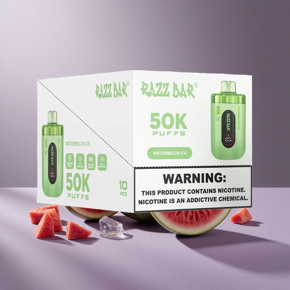 Razz Bar 50K Puffs Wegwerp Vape Watermeloen Ijs met 1.0 Ohm Mesh Coil & Type-C Oplaadbaar