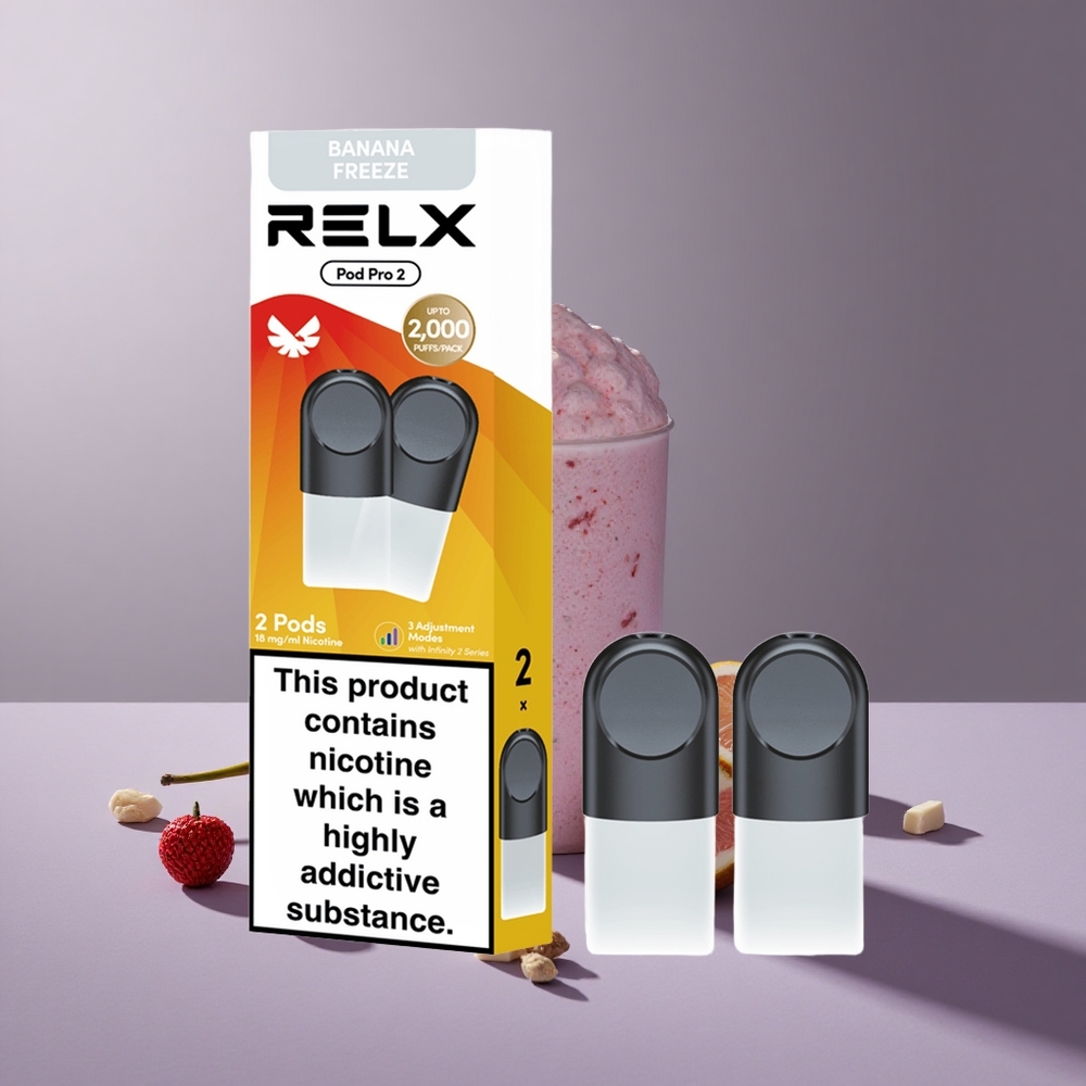 RELX Pod Pro 2 600 Puffs Dessert-Banaan Freeze Nicotinegehalte:1.8% Vloeistofcapaciteit:1.9ml