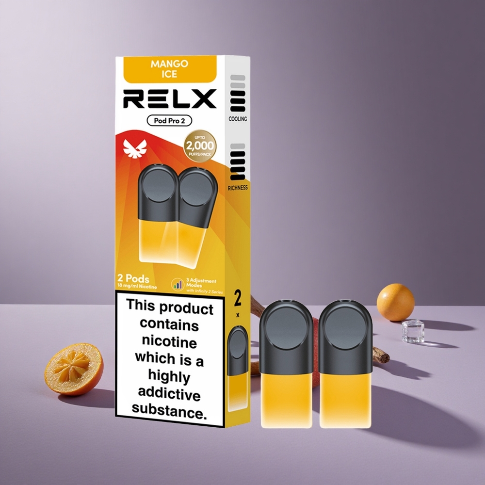 RELX Pod Pro 2 600 Puffs Mango IJs Nicotinegehalte:1.8% Vloeistofcapaciteit:1.9ml